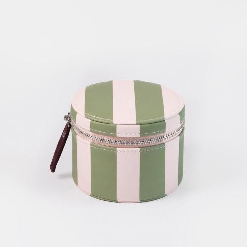 Pink/Green Stripe Round Jewellery Box