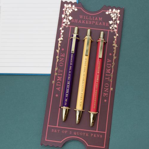 3 Metal Pens  - William Shakespeare
