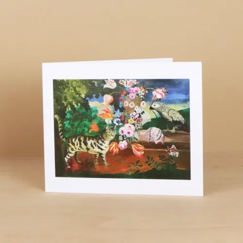 Cat and Parrot Greeting Card