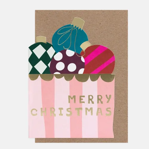 Die Cut Box Of Baubles Christmas Greeting Card