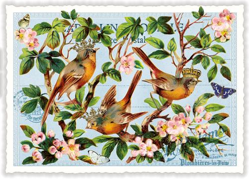 Birds in crowns, Postcard