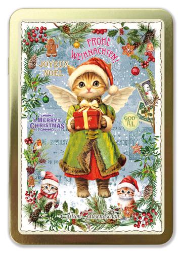 Merry Christmas Cat, Postcards in Metallbox