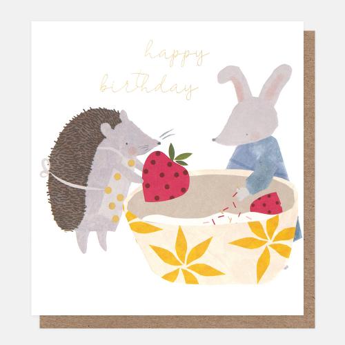 Happy Birthday Hedgehog & Rabbit W/Baking Bowl, Greeting Card