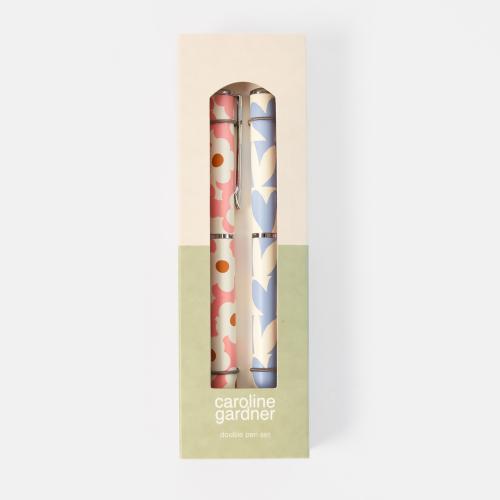 Pink Flower/Blue Hearts Set Of 2 Boxed Pens