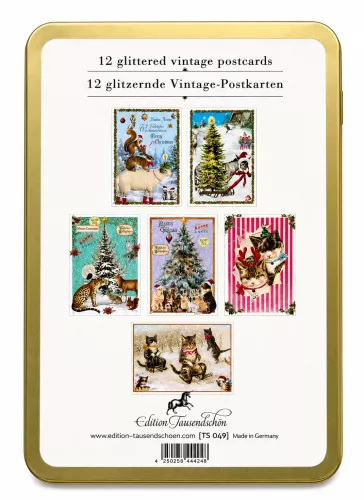 Christmas Animals, Postcards in Metallbox
