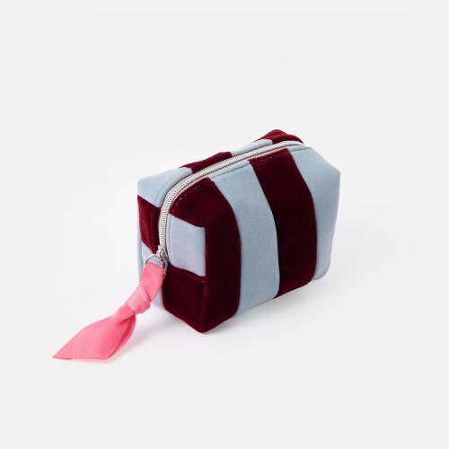Blue/Wine Stripe Velvet Ultra-Mini Cube Cosmetic Bag