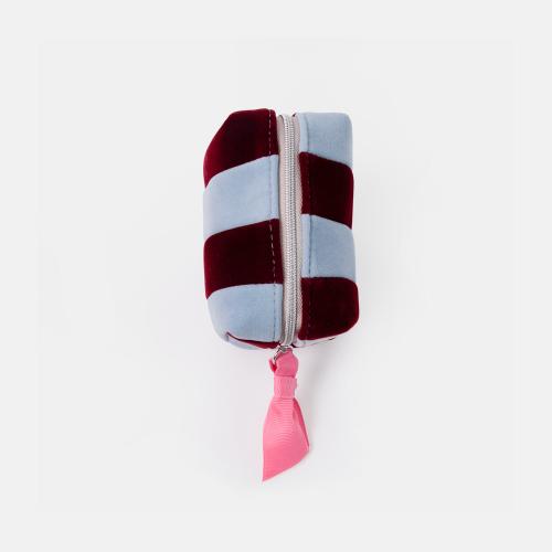Blue/Wine Stripe Velvet Ultra-Mini Cube Cosmetic Bag