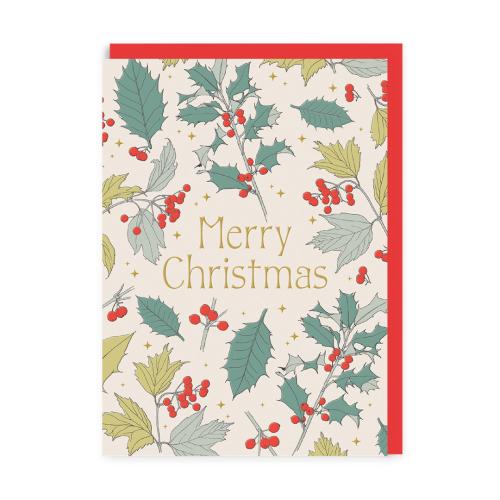 Merry Christmas Holly Greeting Card (A6)
