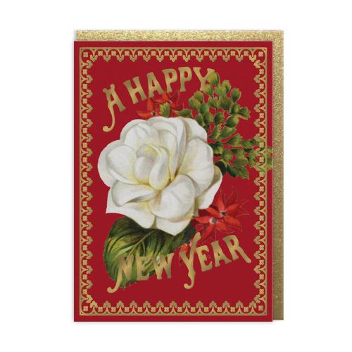 Happy New Year Flower Greeting Card