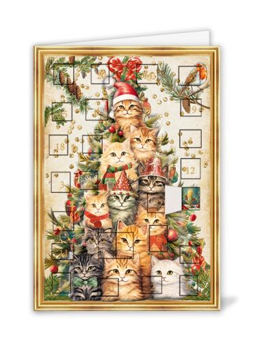 Christmas Tree with Cats, Advent Calender Card