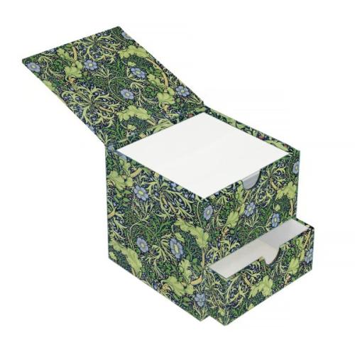 William Morris: Seaweed Flame Tree Memo Block in Box with Drawer