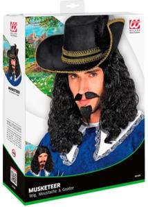 Peruk Musketör med mustasch & Hakskägg