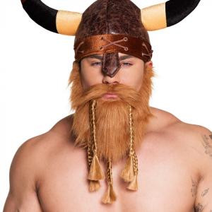 Vikingaskägg brun med mustasch och flätade toffsar