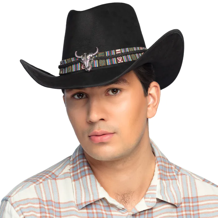 Cowboyhatt svart med färggrant band och Buffalo emblem
