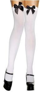 Vita knästrumpor med svart rosett