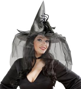 Häxhatt med fjädrar och spindlar