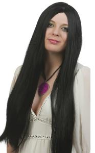 Lång svart peruk