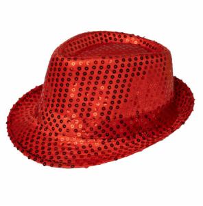 Glitterhatt Fedora Röd