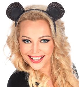 Musöron Diadem Svart glitter