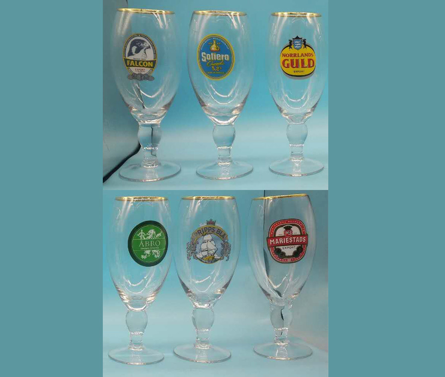 Ölglas med bryggerinamn