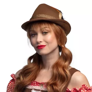 Oktoberfest hatt med fjädrar Brun