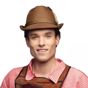 Oktoberfest hatt med fjädrar Brun