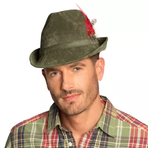 Oktoberfest hatt grön med fjädrar
