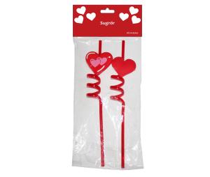 Sugrör i röd färg med söta hjärtan