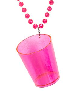 Halsband med pärlor i neonrosa Hibiscus snapsglas-1