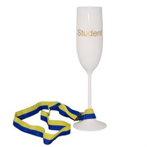 Champagneglas student med blå-gult Band