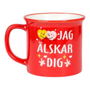 Mugg röd med texten. Jag älskar dig