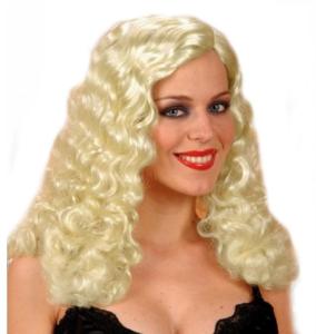 Blond lockig lyx peruk