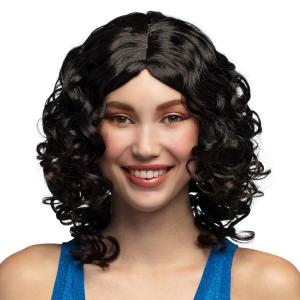 Peruk Cocktail Svart med lockar