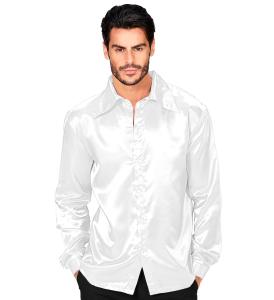 Satin vitt 70-tals disco skjorta