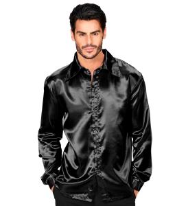 Satin svart 70-tals disco skjorta