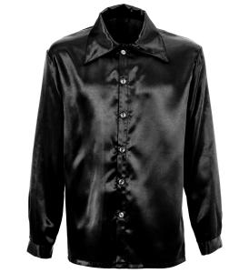 Satin svart 70-tals disco skjorta