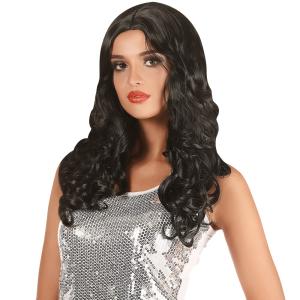 Peruk Svart med långt lockigt hår