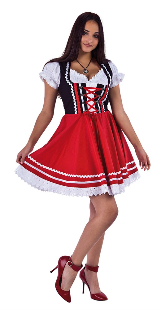 Oktoberfest Klänning Svart Röd