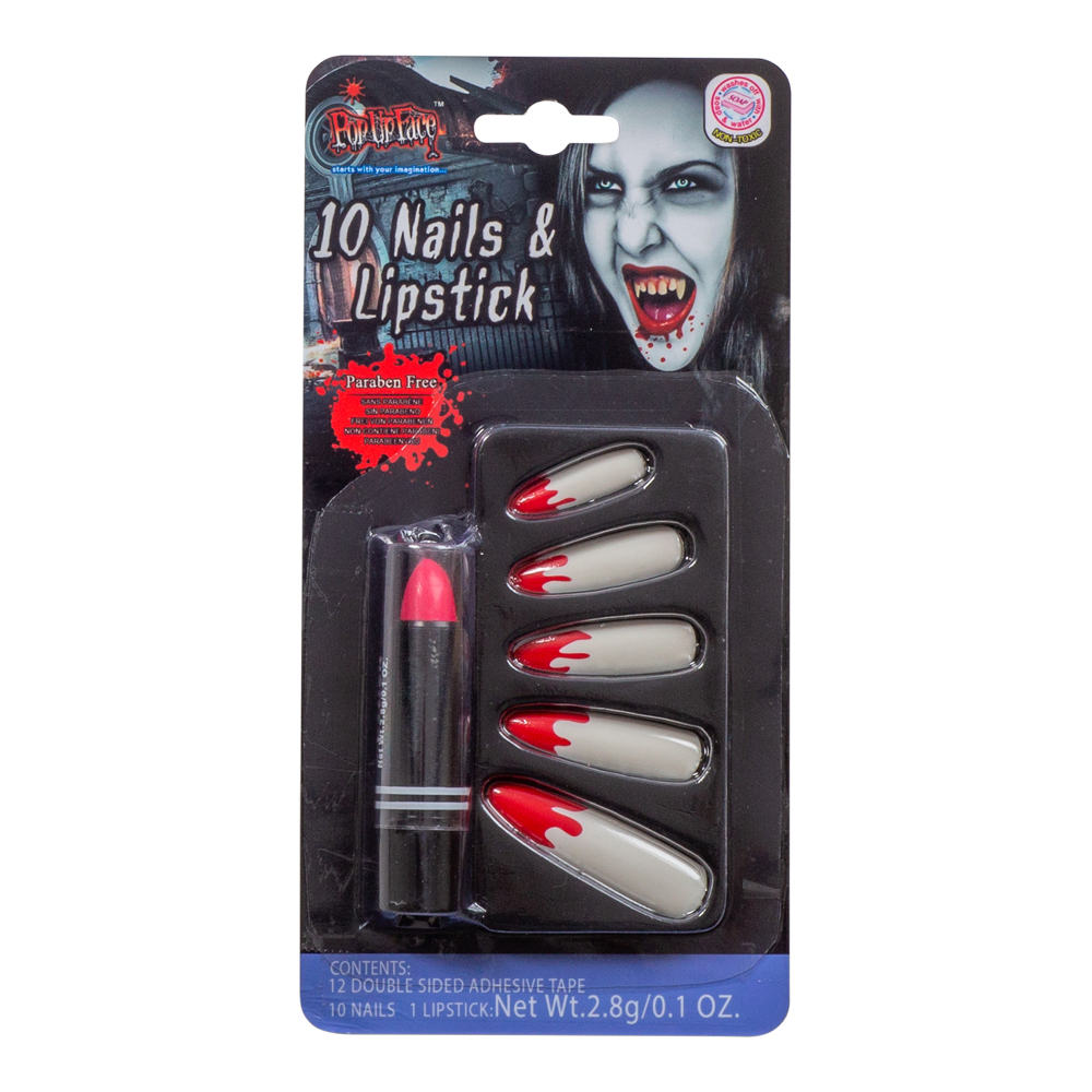 Lösnaglar med blod och läppstift