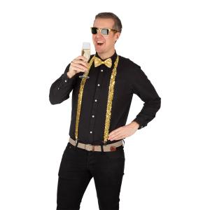 Partykit Guld med Hängslen, Glasögon, Fluga,