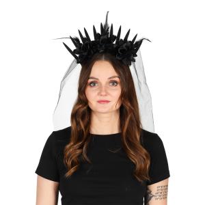 Diadem svart med Blommor och fjädrar