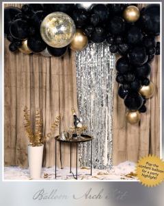 Ballongbåge Svart & Guld med Confettibomb