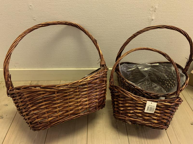 Grepkorgset/3 oval brunpolerad 45x30x20,40x25x18,35x20x16cm