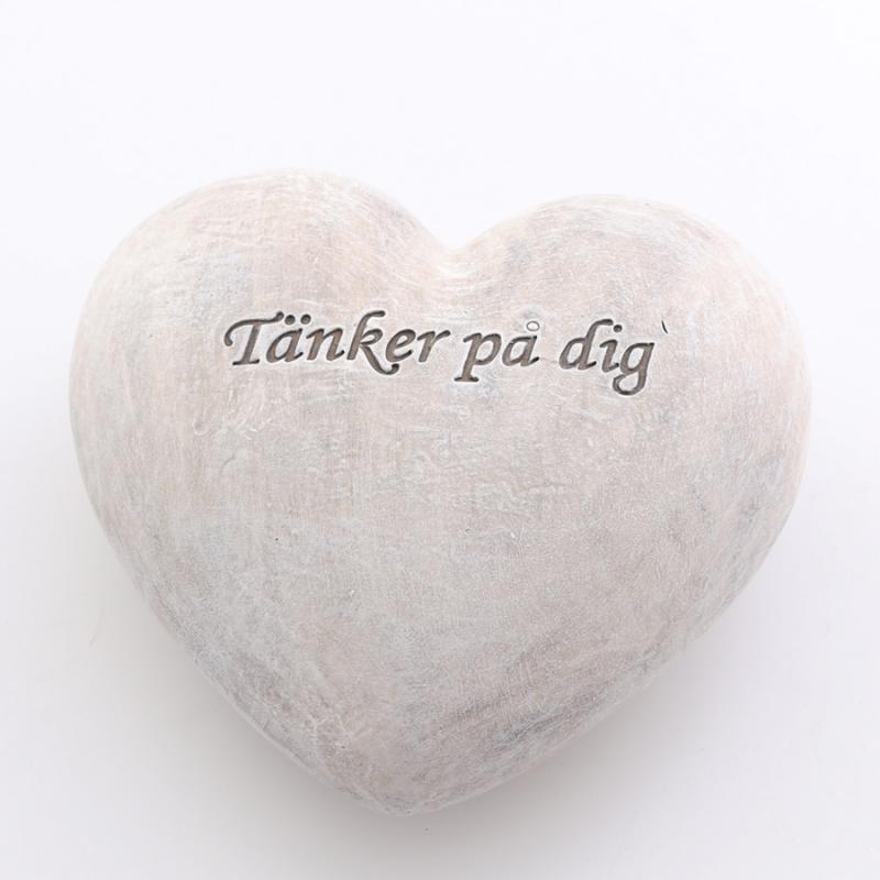 Texthjärta grå stor tänker på dig 15x15x6cm