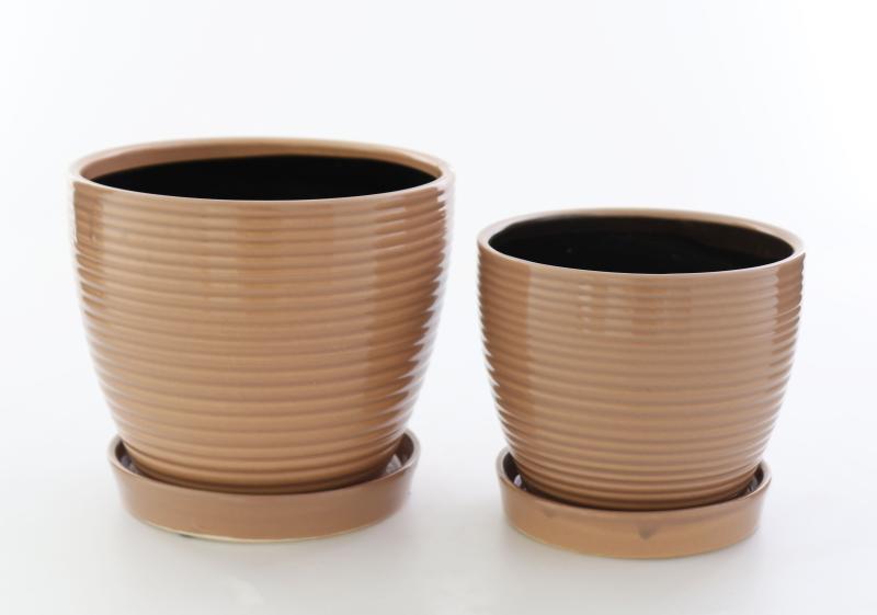 Kruka rund med fat kaffe set/2