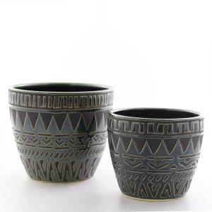 Kruka kairo set/2 liten grön/svart 17x15,14x12cm