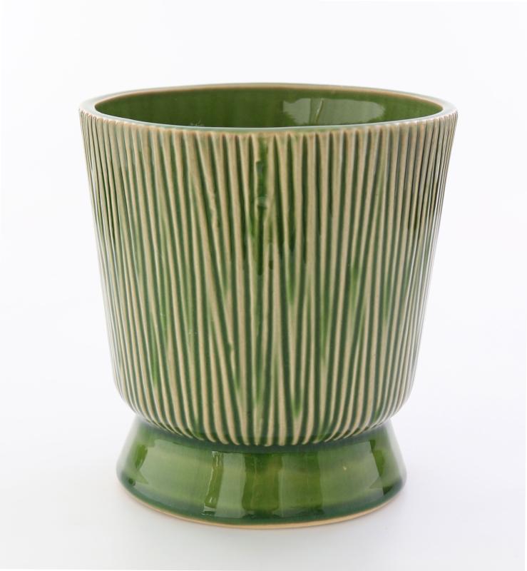 Kruka räfflad på fot ljusgrön