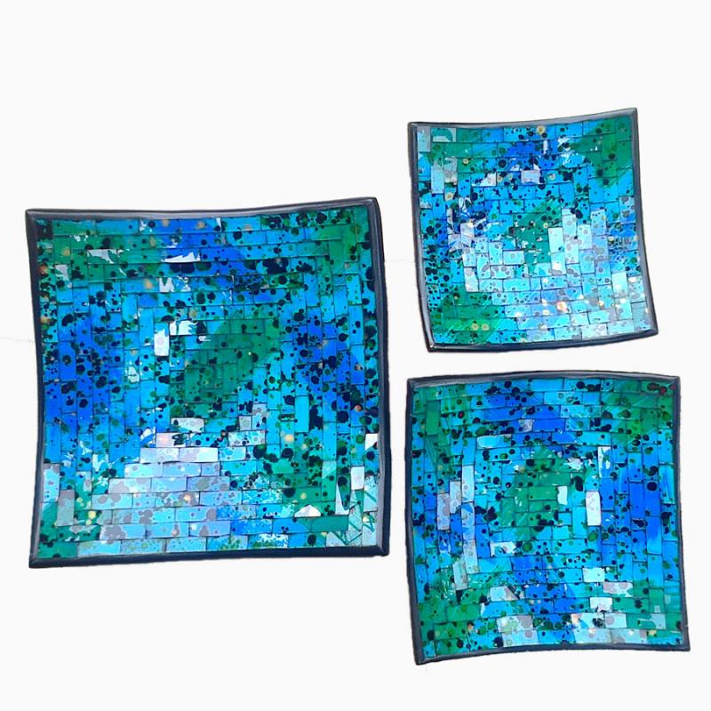 Mozaikfat  kvadrat Set/3 blå