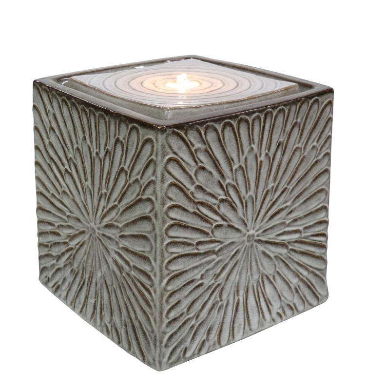 Keramikfontän med belysning kuben