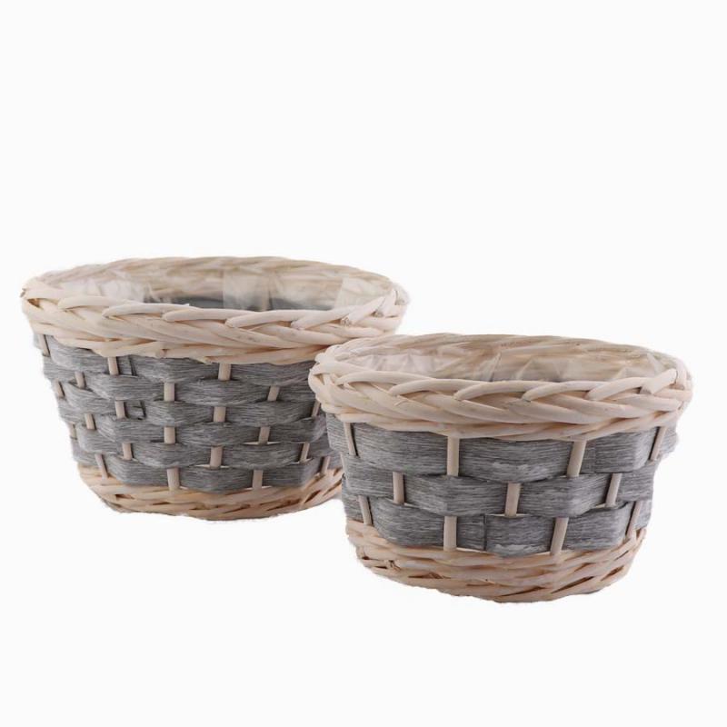 Plantkorg set/2 rund gråvit 24x14 20x12cm